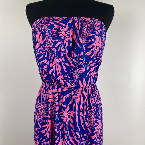 Lilly Pulitzer Windsor Strapless Mini Dress Pink Blue Pima Cotton Womens Sz XS - Picture 4 of 11